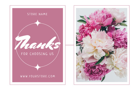 Designvorlage Thank You for Choosing Us Message with Beautiful Light Pink Peonies für Thank You Card 5.5x8.5in