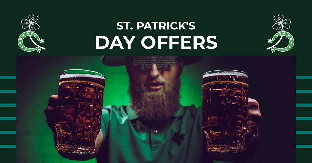 Ontwerpsjabloon van Facebook AD van St.Patrick's Day Offer with Man holding Beer
