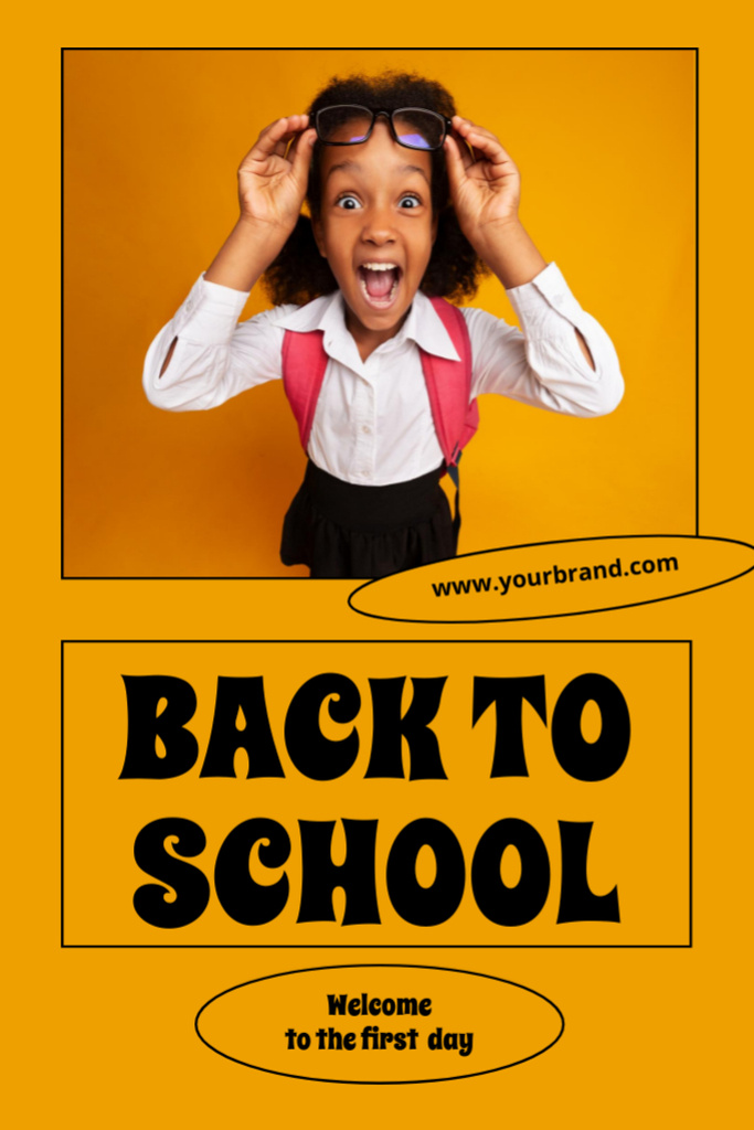Back to School Announcement with African American Girl In Orange Postcard 4x6in Vertical Design Template