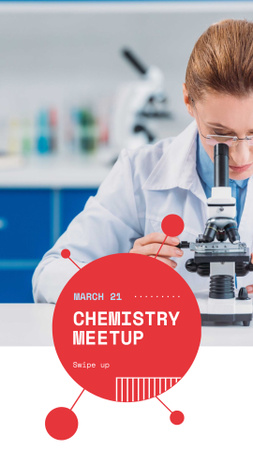 Science Event Announcement Woman with Microscope Instagram Story Design Template