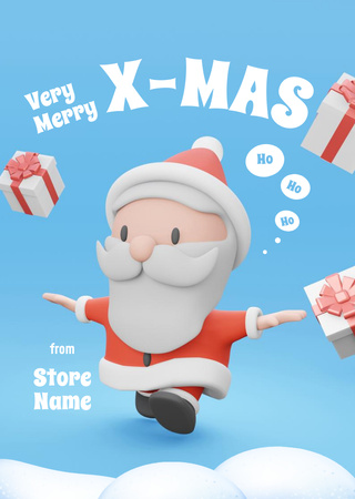 Lovely Christmas Congrats with Funny Santa Claus Postcard A6 Vertical Design Template