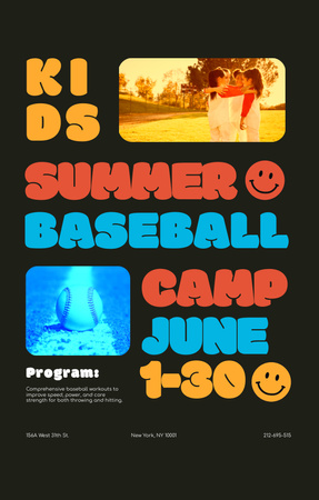 Kids Summer Baseball Camp Invitation 4.6x7.2in Design Template