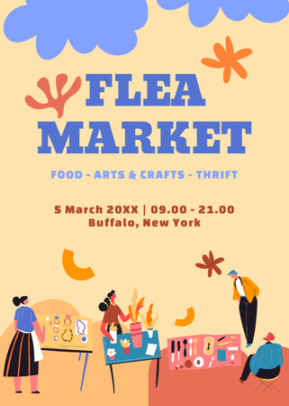 Flea Market With Thrift And Crafts Goods Announcement Flayer Design Template
