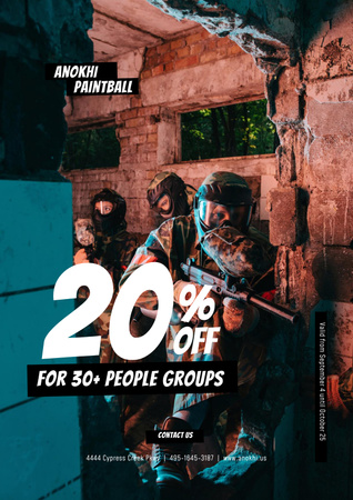 Ontwerpsjabloon van Poster van Paintball Club-aanbieding met mensen met geweren