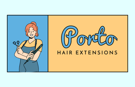 Modèle de visuel Offre de services d'extension de cheveux avec femme coiffeur - Business Card 85x55mm