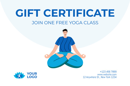 Gift Voucher Offer for Free Yoga Class with Man in Lotus Pose Gift Certificate Design Template