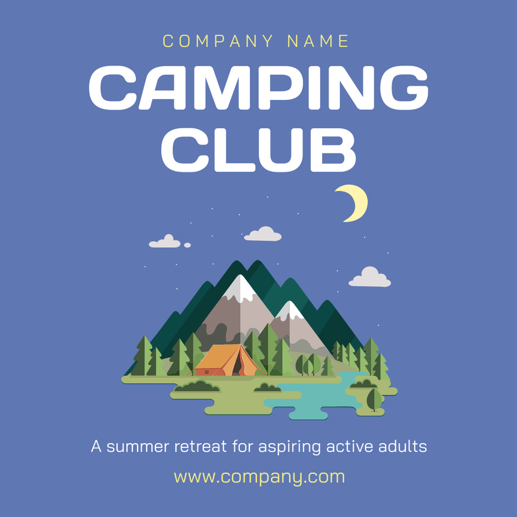 Camping Club With Retreat In Mountains In Tent Instagram Design Template