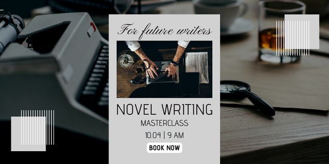 Designvorlage Announcement Of Novel Writing Masterclass With Typewriters für Twitter