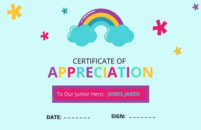 Junior Hero Award Certificate 5.5x8.5in Tasarım Şablonu
