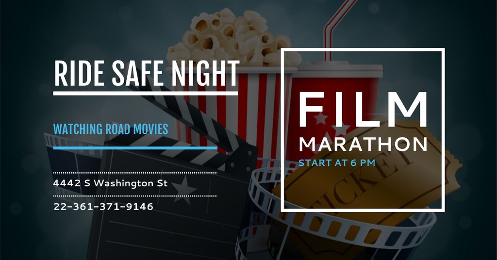 Film marathon night Annoucement Facebook ADデザインテンプレート