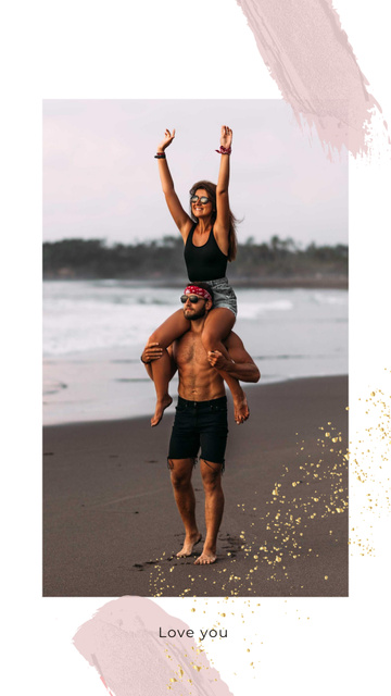 Lovers Couple at the beach on Valentine's Day Instagram Story Design Template