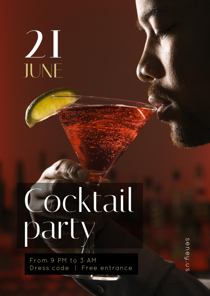 Cocktail Party Ad with Man holding Wineglass Flyer A6 Tasarım Şablonu