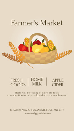 Ontwerpsjabloon van Instagram Story van Boerenmarktaankondiging met verse producten in de mand