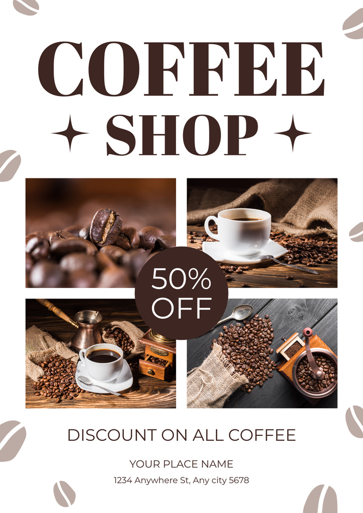 Platilla de diseño Coffee Shop Collage in Brown Poster