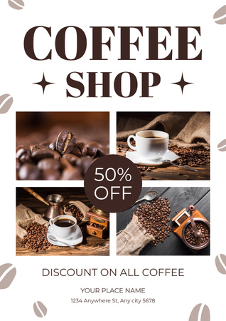 Coffee Shop Collage in Brown Poster Design Template