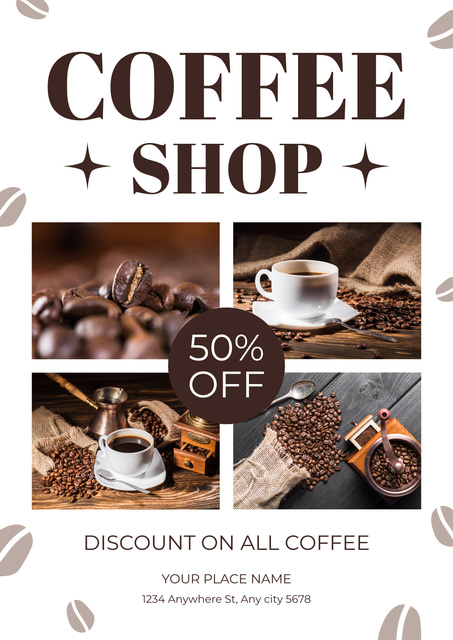 Coffee Shop Collage in Brown Poster Šablona návrhu