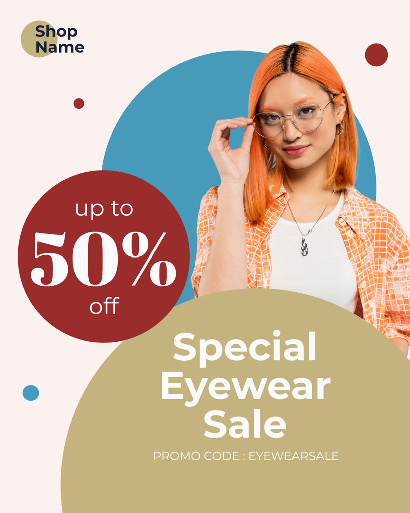 Half Price Glasses Special Sale Announcement Instagram Post Vertical Πρότυπο σχεδίασης