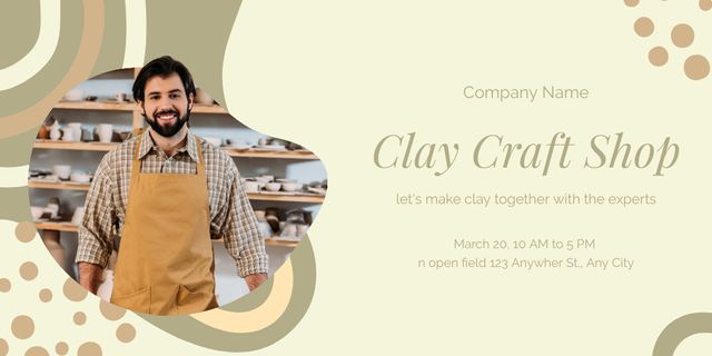 Clay Craft Shop Ad with Smiling Male Potter in Apron Twitter – шаблон для дизайна