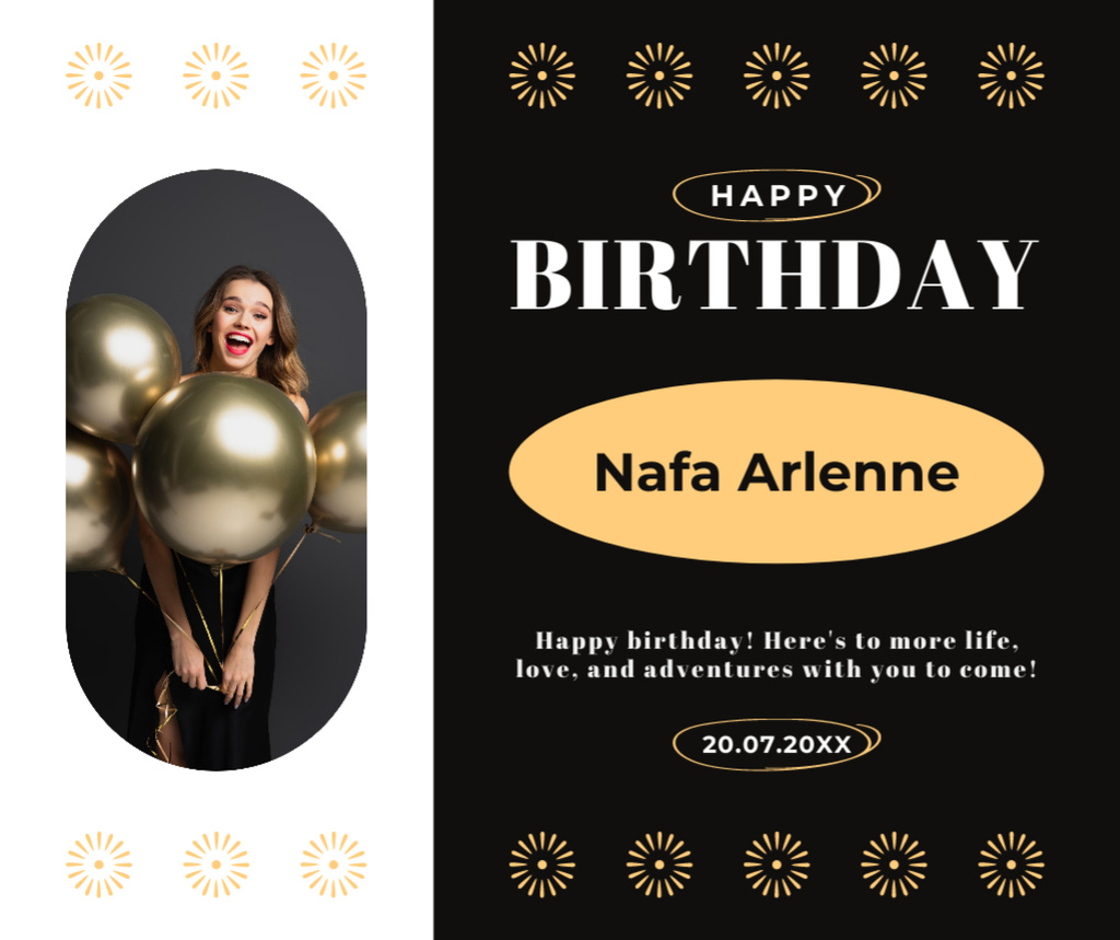 Birthday Girl with Golden Balloons Facebook Design Template