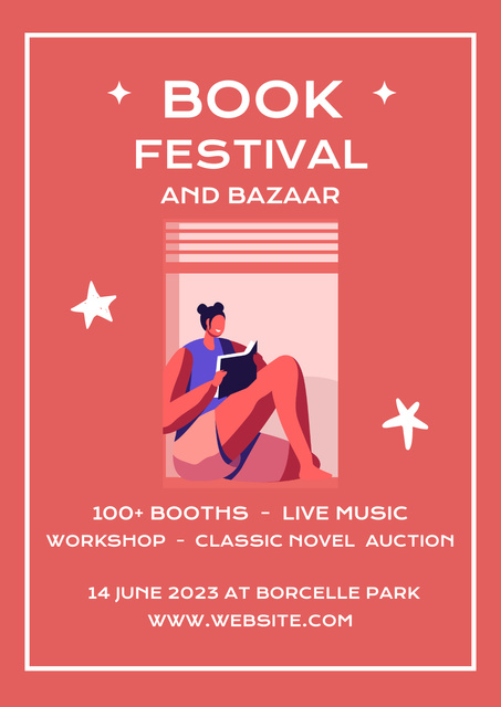 Books Bazaar Announcement Poster tervezősablon
