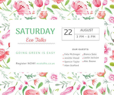 Ecological Event Watercolor Flowers Pattern Facebook Design Template