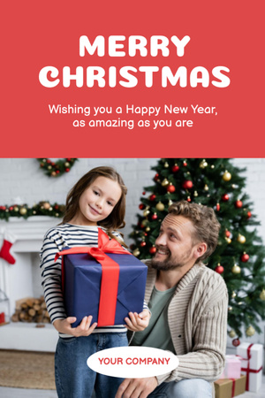 Heartwarming Christmas and New Year Cheers with Father and Daughter Postcard 4x6in Vertical – шаблон для дизайну