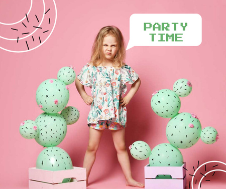 Party Announcement with Cute Little Girl Facebook Πρότυπο σχεδίασης