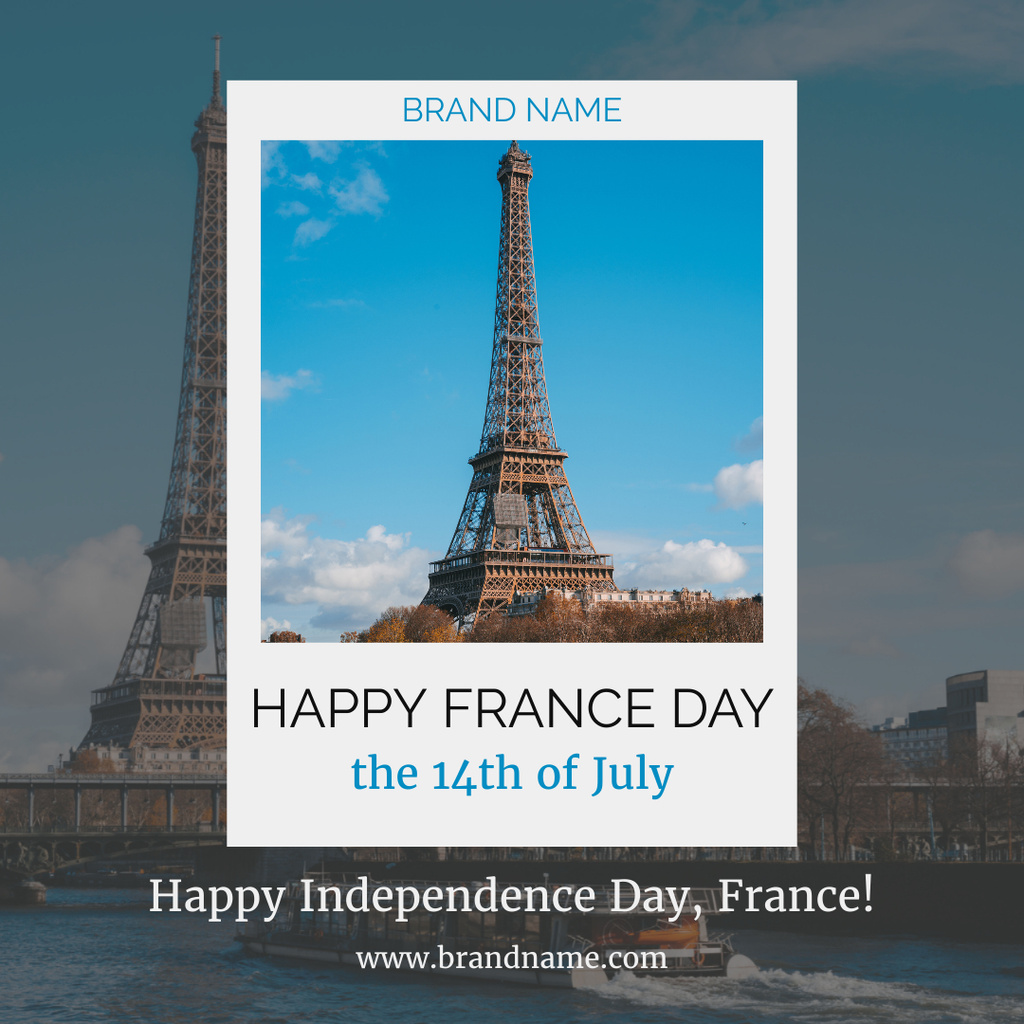 Designvorlage Happy France Day Greeting With Architecture Symbol für Instagram