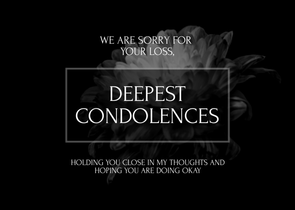 Deep Condolences Phrase With White Flower Postcard 5x7in – шаблон для дизайна