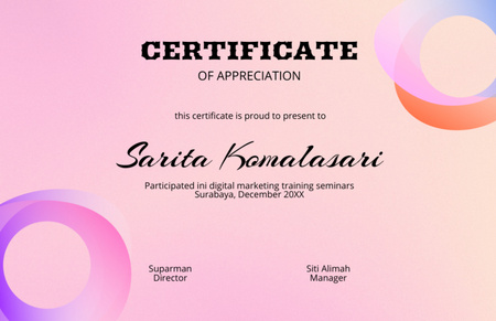 Designvorlage Auszeichnung für die Teilnahme an Digital Marketing Seminaren für Certificate 5.5x8.5in