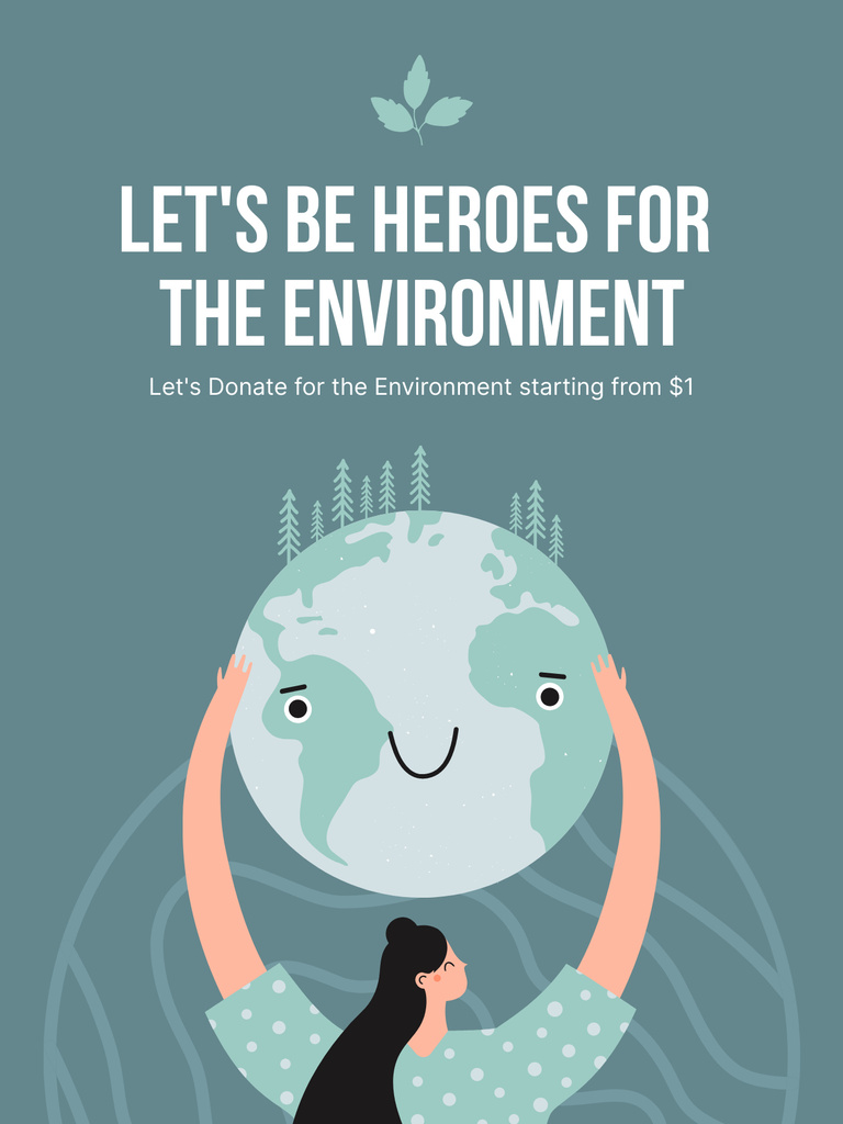 Charitable Donations to Save Nature with Woman holding Planet Poster US Design Template