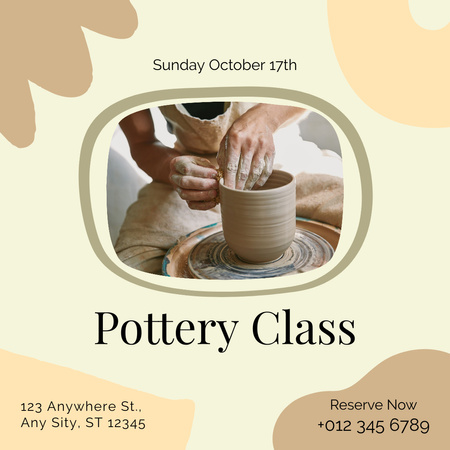 Pottery Classes Ad with Male Potter Making Ceramic Pot on Pottery Wheel Instagram Design Template