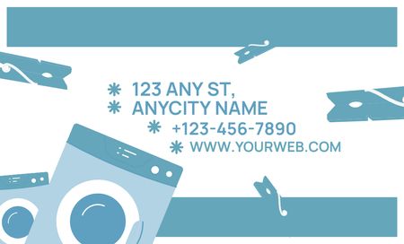 Offer Discounts on Laundry Service with Washing Machine in Blue Business Card 91x55mm tervezősablon