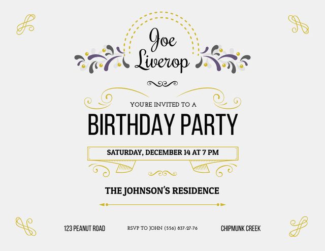 Designvorlage Birthday Party Invitation in Vintage Style in Yellow für Flyer 8.5x11in Horizontal