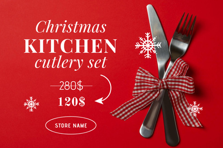 Christmas Kitchen Cutlery Set Offer Label Design Template