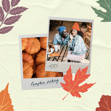 Autumn Inspiration with Cute Couple and Pumpkins Instagram Design Template