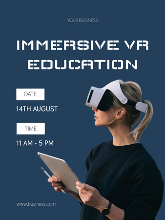 Virtual Education Ad with Woman in VR Headset Poster 36x48in Design Template