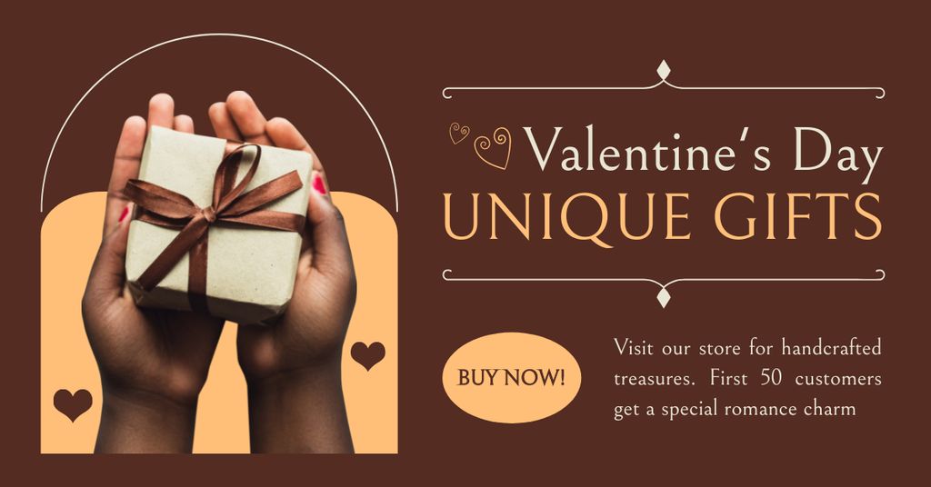 Unique Gifts Offer on Valentine's Day Facebook ADデザインテンプレート