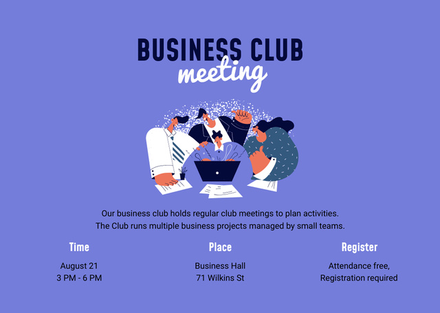 Business Club Meeting Announcement with Workers Flyer A6 Horizontal Modelo de Design