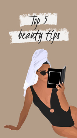 Beauty Tips with Woman reading in Towel Instagram Video Storyデザインテンプレート