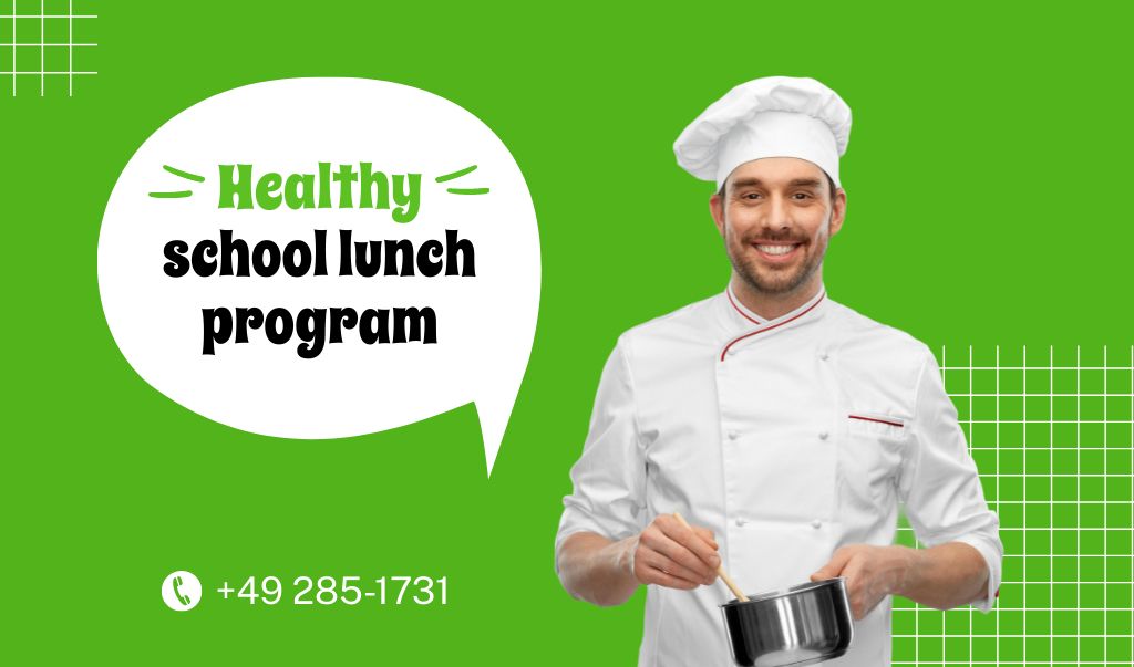 Designvorlage Healthy School Lunch Program With Chef Ad für Business card
