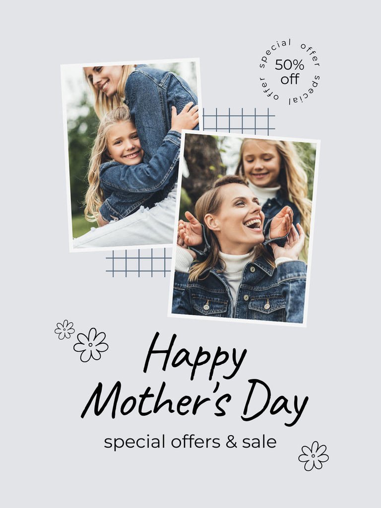 Happy Smiling Mother with Daughter on Mother's Day Poster US Design Template