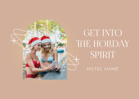 Modèle de visuel Delightful Christmas In July In Hotel Pool With Slogan - Postcard 5x7in