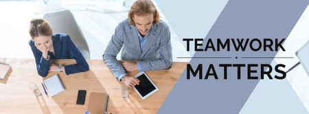 Teamwork Concept Colleagues Working in Office Facebook cover Design Template