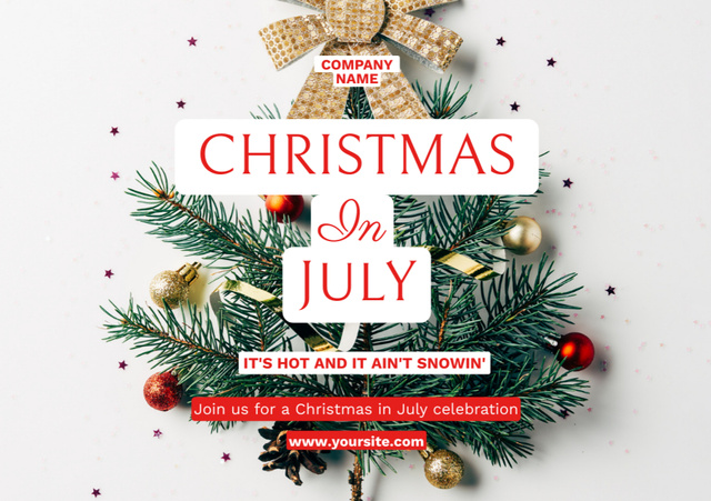 Celebratory Christmas Party in July with Christmas Tree Flyer A5 Horizontal – шаблон для дизайну