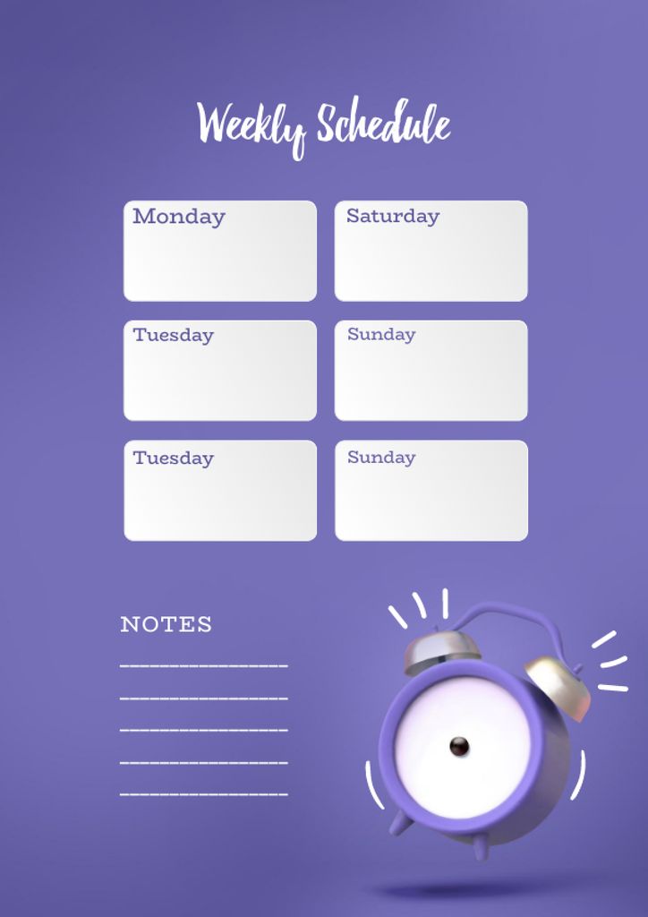 Plantilla de diseño de Weekly Schedule with Alarm Clock Schedule Planner 