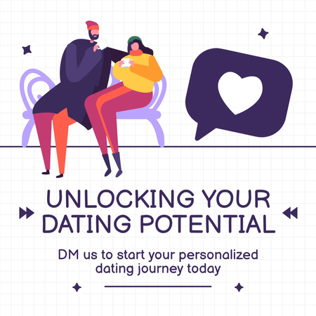 Dating App Ad with Happy Couple on Bench Animated Post Design Template