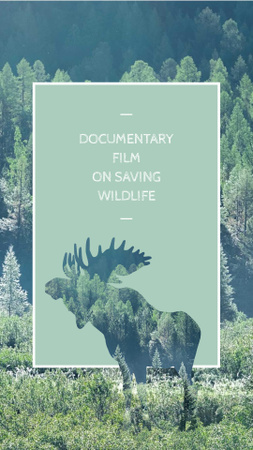 Designvorlage die silhouette des elchs in der waldlandschaft für Instagram Story