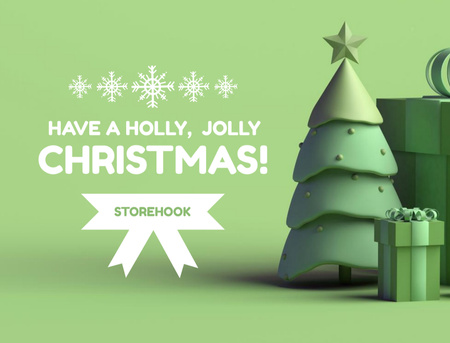 Modèle de visuel Souhaits de Noël avec des cadeaux et un arbre en vert - Postcard 4.2x5.5in