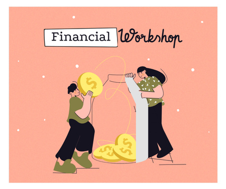 Financial Workshop with coins in jar Facebook Design Template